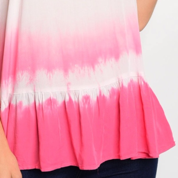 Hot pink & white Tie Dye Tunic Ruffle Hem tank top - Picture 7 of 8